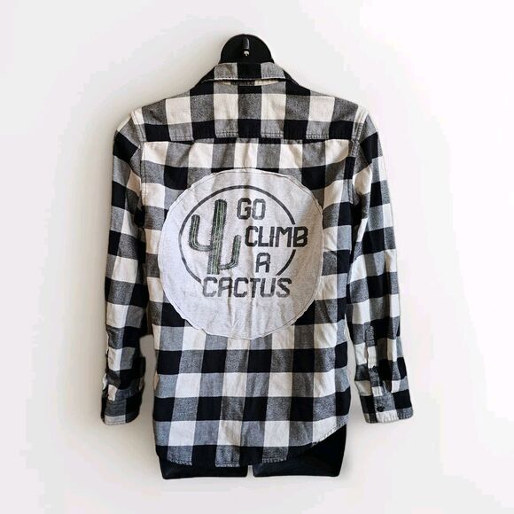 Sassy Upcycled Flannel Shirt Unisex (Mens Medium) Western Boho Shacket Grunge - Picture 1 of 4
